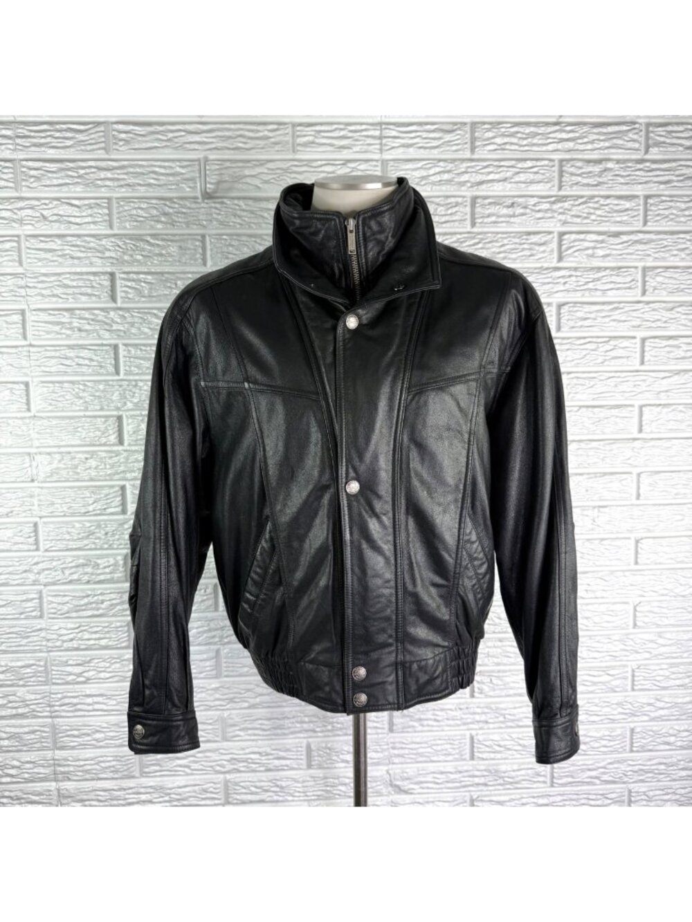 Vintage 90s Y2K Wilsons Leathers Black Bomber Jacket Biker Motorcycle Size Small